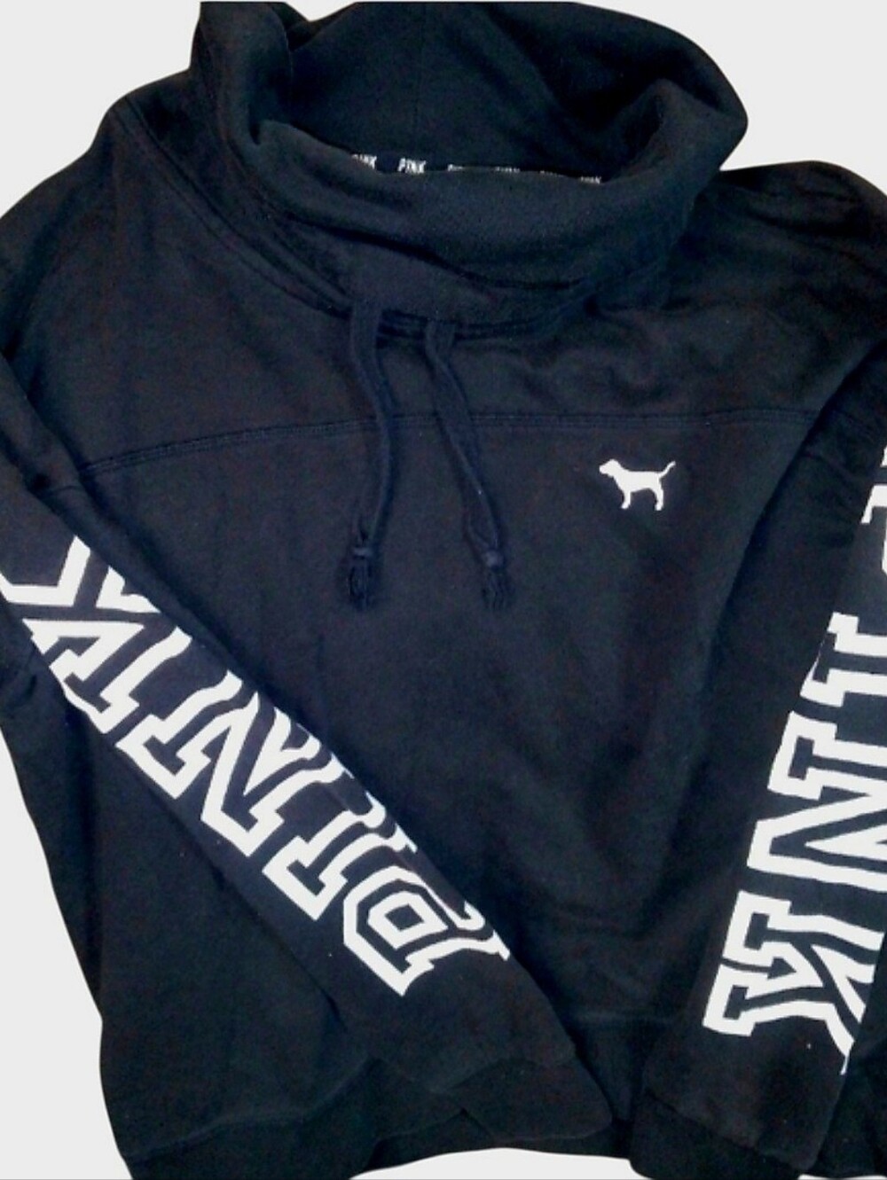 PINK Victoria's Secret Black Pullover  with White Sleeve Logo SIZE M